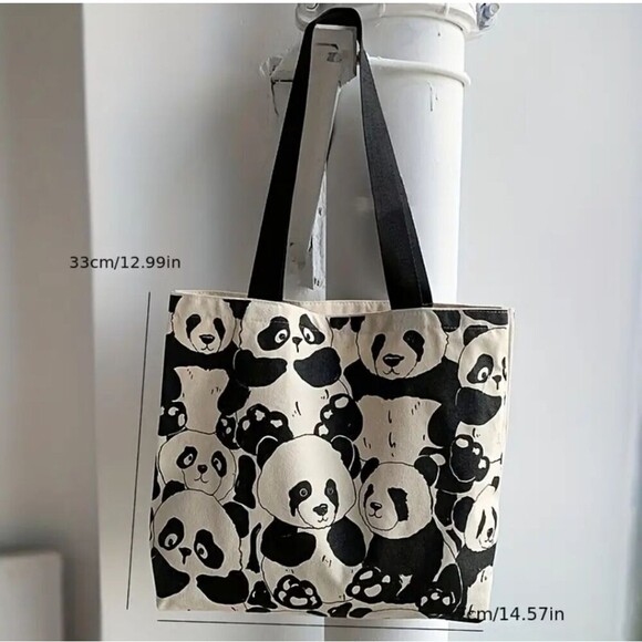 Canvas panda bear tote Cotton Large bag shopping accessory carryon - Picture 4 of 6